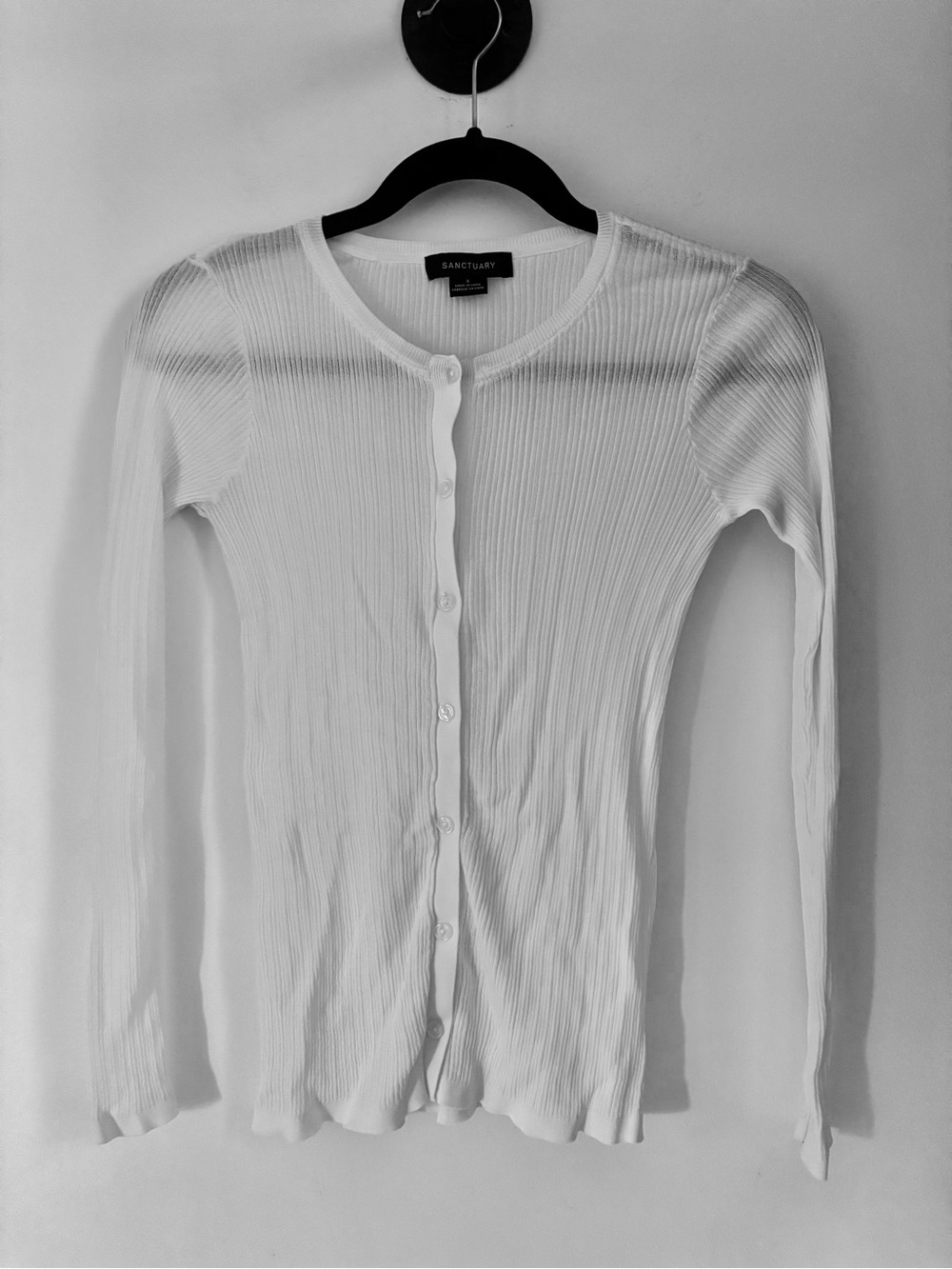 Sanctuary White Ribbed Button-Down Long Sleeve Top